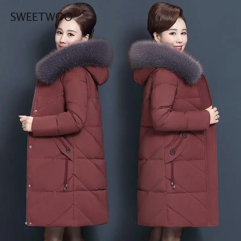 2020 New Winter Women's Jacket Long Coat Fur Collar Hooded Parka Overcoat Thick Warm Cotton Padded Jacket Outwear  Tide