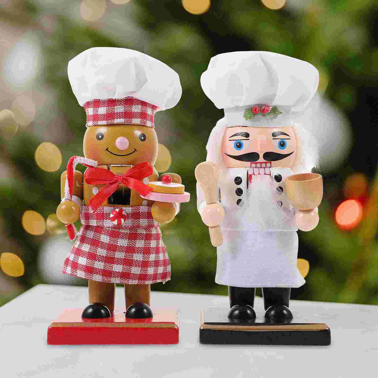 

2pcs Christmas Nutcracker Figure Desktop Chef Nutcracker Chef Statue Holiday Decor