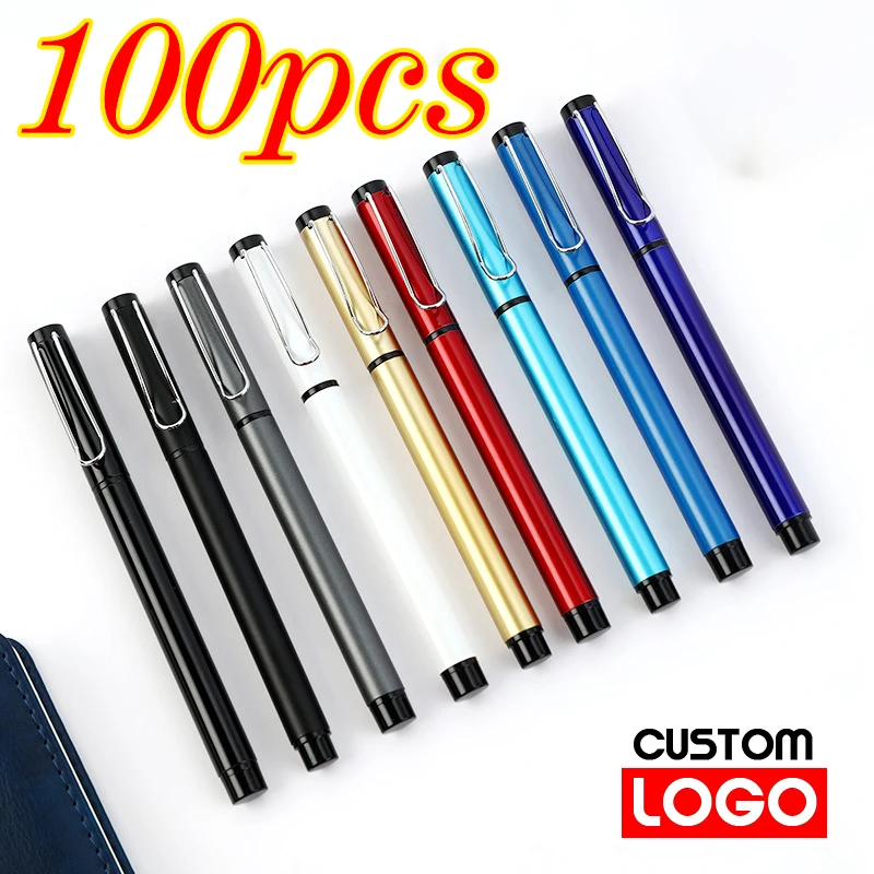 

Металлическая гелевая ручка, шариковая ручка с логотипом на заказ, ручка для подписи с гравировкой имени, канцелярские принадлежности для офиса, оптовая продажа, 100 шт.