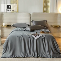 lanlika new summer dark gray 100 silk duvet cover pillow case bed sheet quilt cover set bedding linen king queen fitted sheet