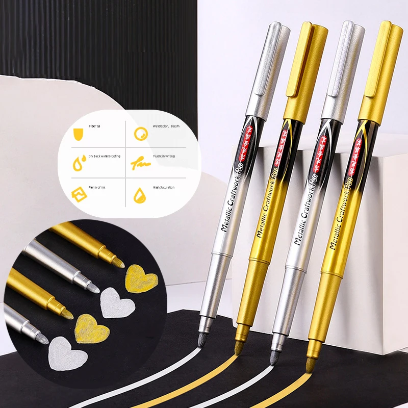 

1 Pc Gold Silver Colour Craft Pen Waterproof Paint Pen Sign Mark Metal Pen Greeting Card Calligraphy Highlight Pens