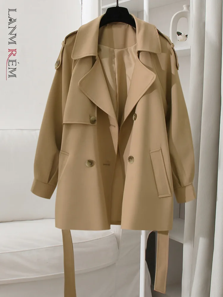 

LANMREM Chic Khaki Trench Coat Women's Autumn 2022 New Laple Loose Double Breasted Long Sleeve Belt Windbreaker 2R9102