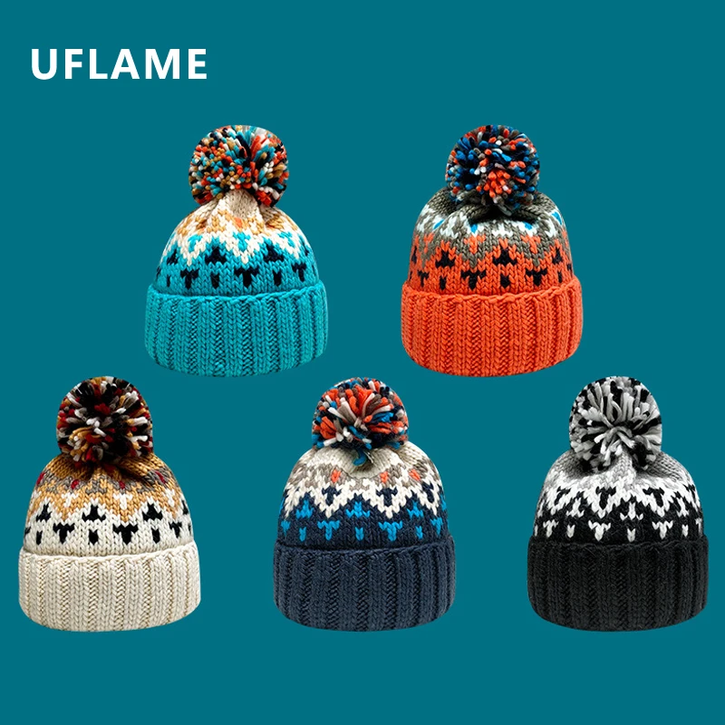 

New Fur Pom Pom Knitted Hat Christmas Hat with Colorful Fur Balls Sweet and Cute Winter Woollen Hat Korean Skullies Beanies Gift