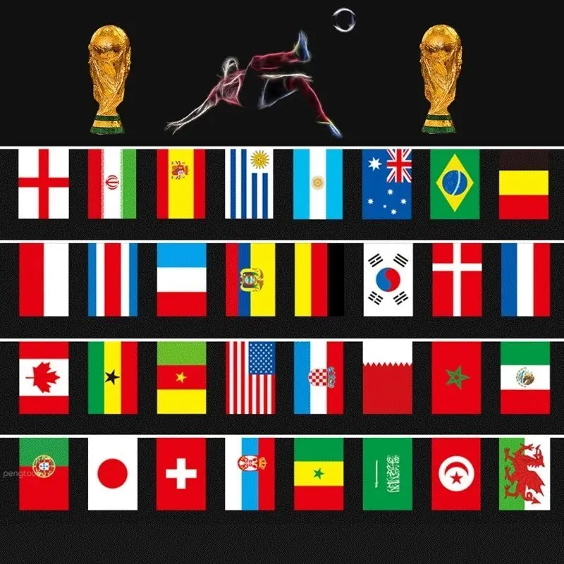 

Флаги в 32 страны, гирлянды, флаги для Кубка мира по футболу, флажки-баннеры, веер, подвесной флаг для ресторана, зала, бара, клуба, декоративны...