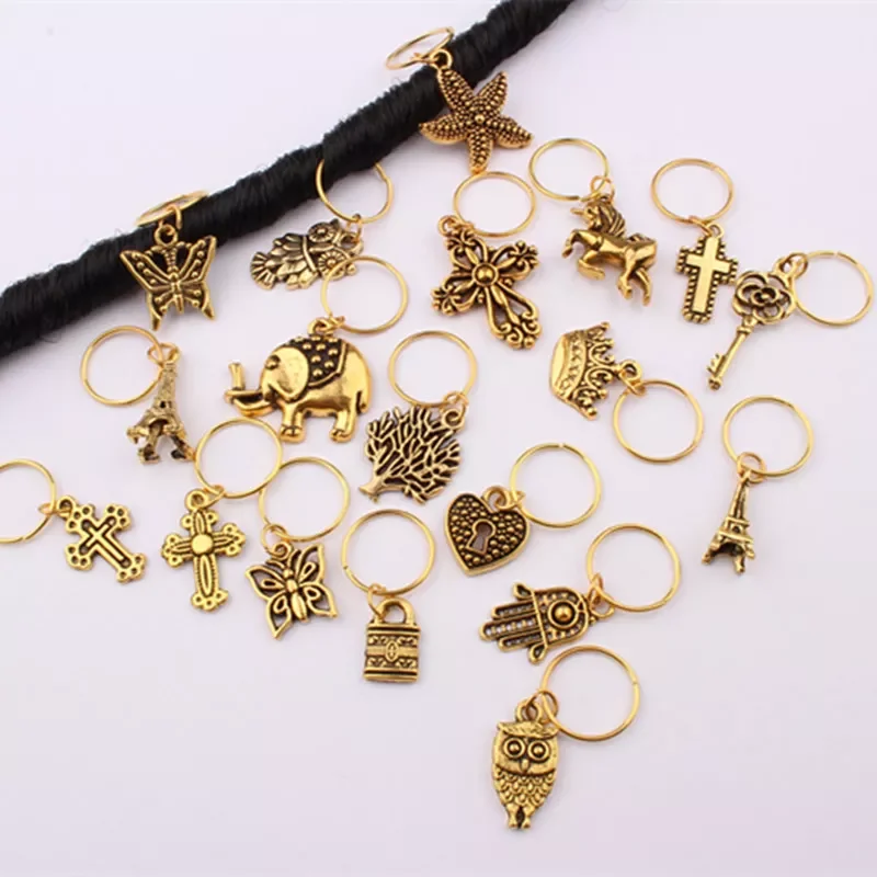 

10Pcs/Pack Golden 21 Styles Life Tree Charms Hair Braid Dread Dreadlock Beads Clips Cuffs Rings Jewelry Dreadlock Accessories