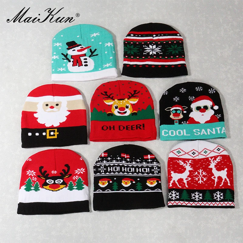 

New Christmas Women's knitted Cold Cap Warm Knit Hat Santa Elk Acrylic Hat For Men