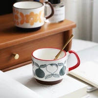 colorful flowers ceramic mug japanese style retro coffee cup office afternoon tea milk drink breakfast cups kitchen utensils