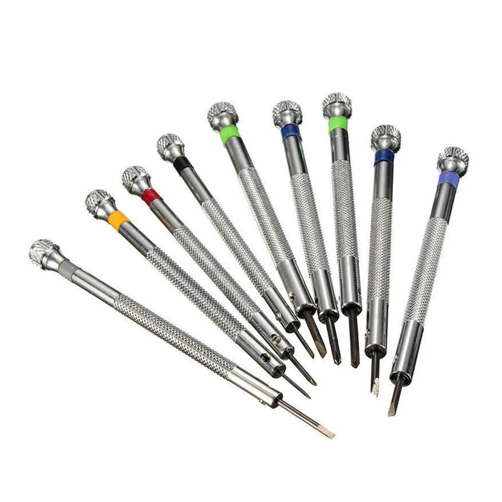 

9pcs Watchmakers Tool Durable Screwdriver Set Repair Slotted Professional With Stand Flat Blade Practical Multipurpose Metal
