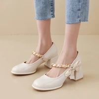 bow shoes summer high heels round toe lace up sandals ladies slip on shallow mouth 2022 branded pumps patent leather mary jane