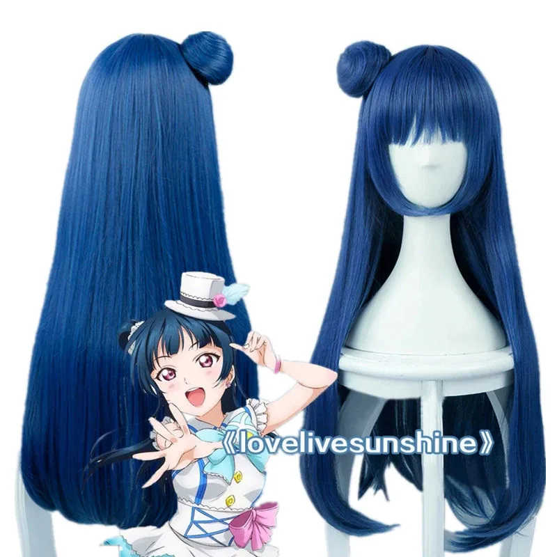 Фото Нэнэ 2025 LoveLive!!! Love Live Sunshine Yoshiko Tsushima 80 см смешанные синие термостойкие волосы косплей костюм парик + бесплатно №2