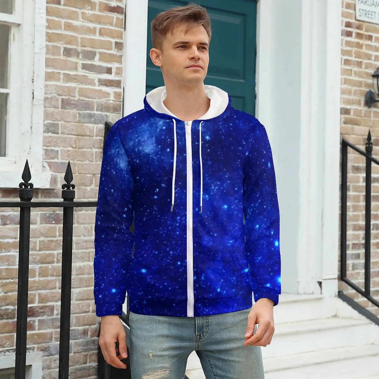 

Blue Galaxy Sky Hoodie Astronomy Print Warm Hoodies Nice For Men Zip Up Hoodie For Men Plus Size