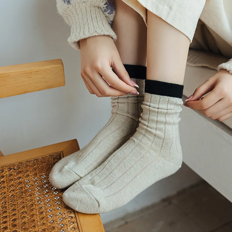 

Wool Socks Women Japanese Fashion School Girls Thermal Long Socks Korean Style Solid Color Autumn Winter Thick Warm Women Socks