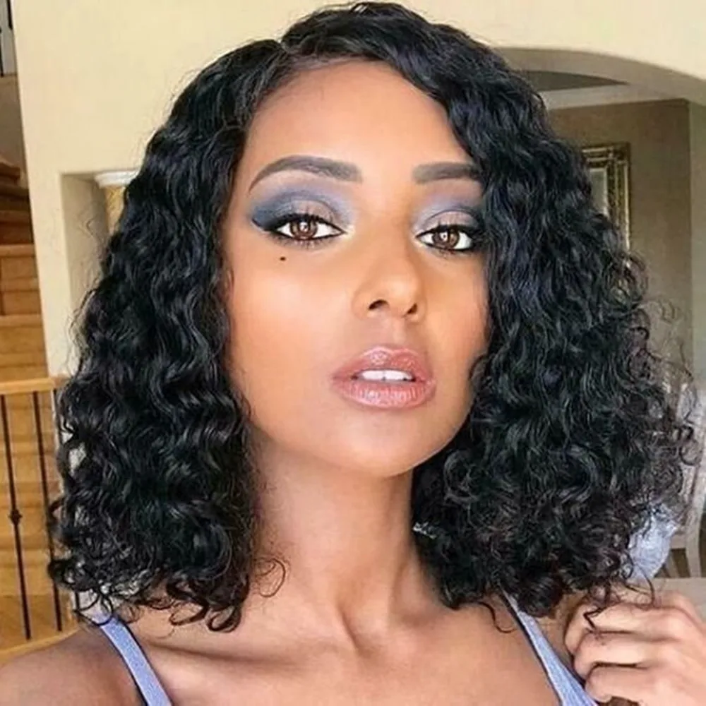 Kinky Curly Bob Wig T Lace Front Wig 150 Density Human Virgin Brazilian Cuticle Aligned Hair Short Curly Wig For Black Women