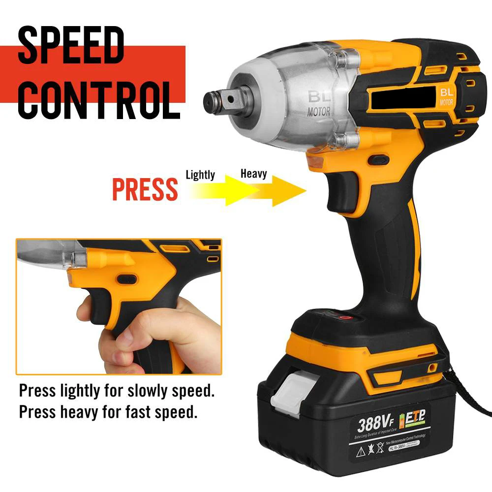 

600N.M High Torque Brushless Electric Impact Wrench Screwdriver 1/2 Socket Cordless Wrench Power Tools for Makita 18V Battery