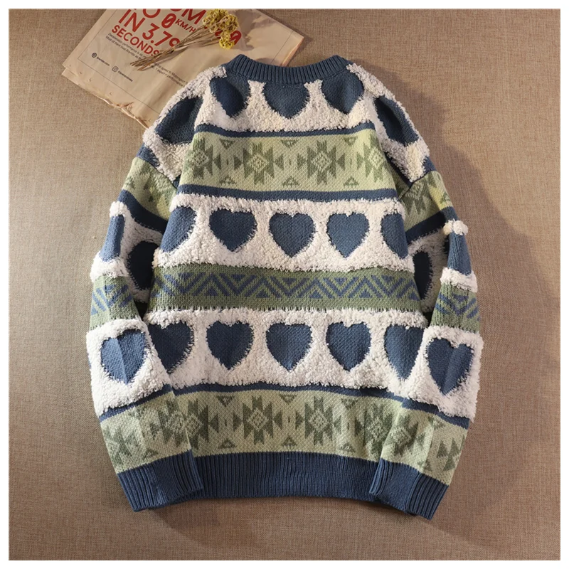 Women's Sweet Sweater Knitwear Autumn Winter O Neck Loose Retro Pullover Long Sleeve Casual Love Embroidery Fashion Pullover