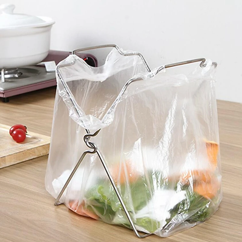 

New Creative Hanging Rack Storage Stainless Steel Garbage Bag Kitchen Rag Folding Garbage Plastic Bag Home Accessories