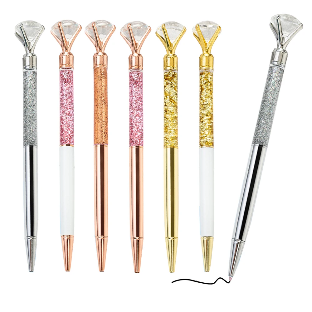 100 Pcs Luxury Metal Diamond Ballpoint Pen With Dynamic Liquid Sand For School Office Supplies Gifts Rose Gold Free Custom Logo