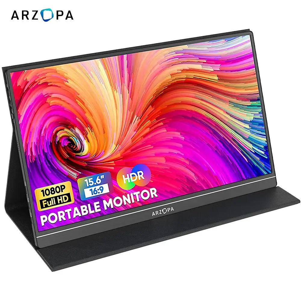 ARZOPA 1980x1080P portable monitor 15.6 inch ultra wide monitor usb c HDMI-compatible computer for ps4 switch xbox laptop phone