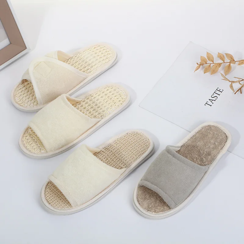 

New Linen Slippers Women Men Spring Autumn Home Flip Flops Thick Platform Soft Sole Slide Lady Lovers Couples Slip On Flats