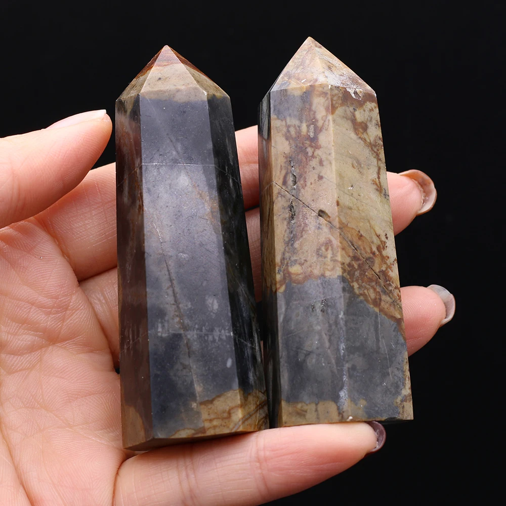 

Natural Stone Picture Stone Crystal Tower Hexagonal Prism For Jewelry Modern Home Crafts Desktop Decoration landscape Ornaments