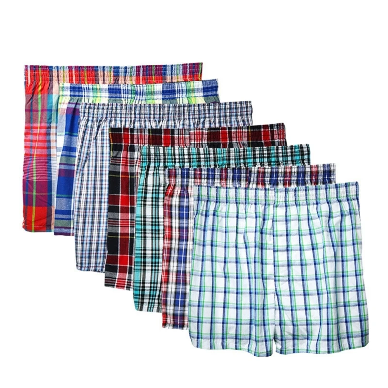 

Men Loose Panties Vintage Plaid Wide Leg Boxers Shorts Underwear Cotton Homewear drop shipping