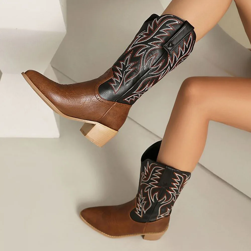 GIGIFOX женские ботильоны в стиле вестерн с вышивкой ретро ковбойские туфли без