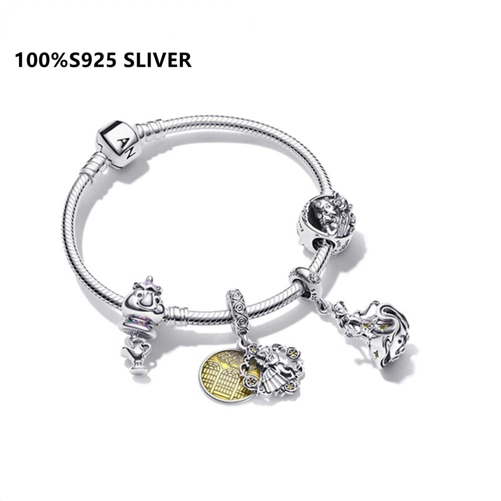 

Новинка 2022, браслет из серебра 100% пробы с изображением сказки Белль, лимитированный выпуск браслета, подходит для бусин Pandoraer, очаровательны...