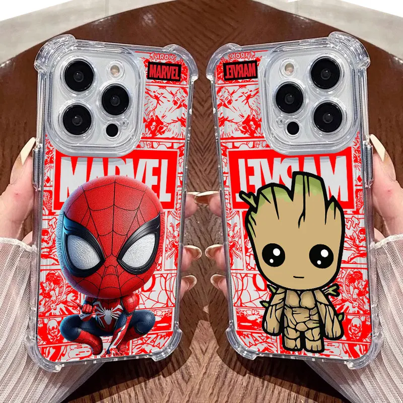 Фото Прозрачный чехол для iPhone с мультяшными персонажами Marvel: Грут, Человек-паук, для моделей 17, 16, 15, 14, 13, 12, 11 Pro Max, 16e, 17e, Air, 13, 15 Plus, XS, XR, X, 7, 8 №2