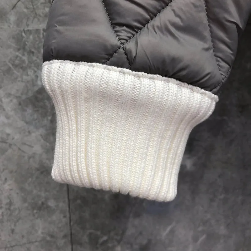 TB THOM Men's Jacket Winter Brand Classic RWB Stripe Diamond Lattice Turtleneck Cotton-Padded Pullovers Luxury Harajuku Jackets