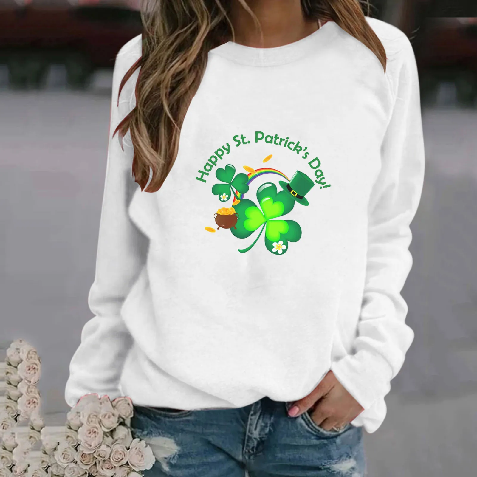 

Top Round Long Sweatshirt Casual Loose Printed Turtleneck Cute Comfortable T-shirt Neck Top with Drawstring Zip Tunic Sweatshirt