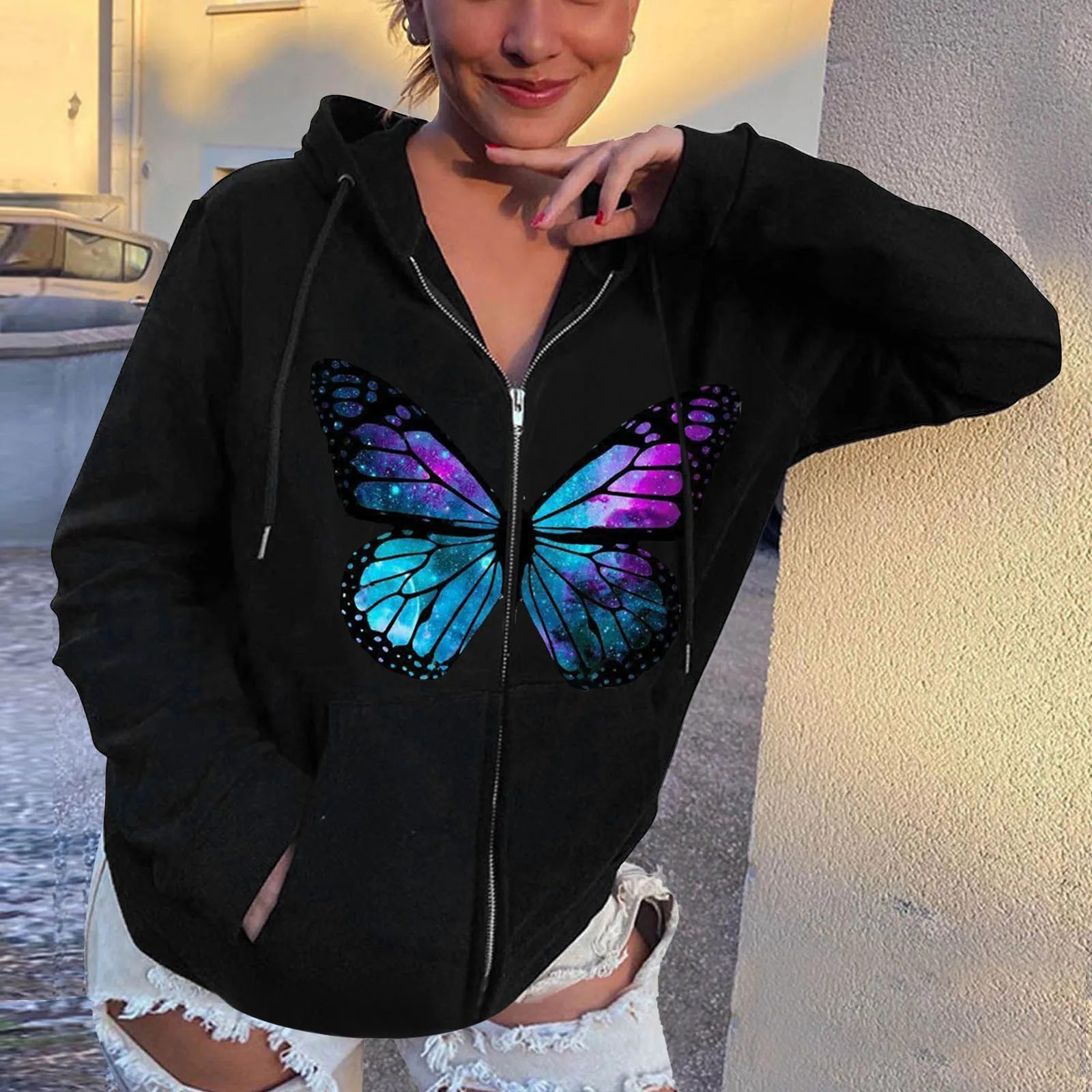 

Женская толстовка Стразы с длинным рукавом, толстовка с принтом, толстовка на молнии, повседневный Топ, рубашка, худи, куртки для женщин