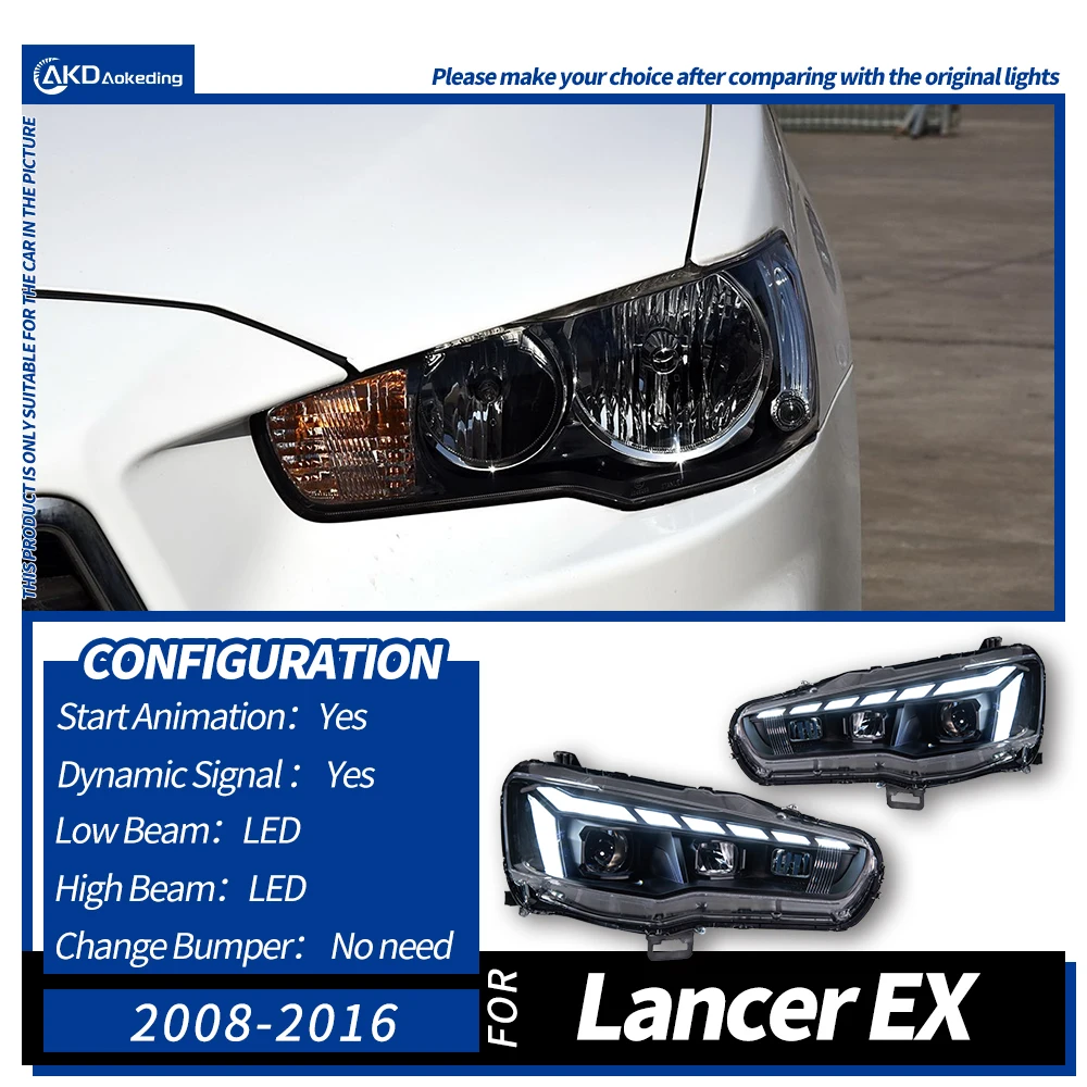 

Автомобильная фара для Mitsubishi Lancer, светодиодная фара 2008-2016, фара Lancer DRL, указатель поворота, дальний свет, линза проектора в стиле RS