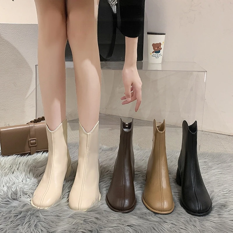

Женские эластичные ботинки-носки, женские модные ботильоны в стиле ретро, 2023, короткие ботинки с квадратным носком на каблуке, женская модель 34-43
