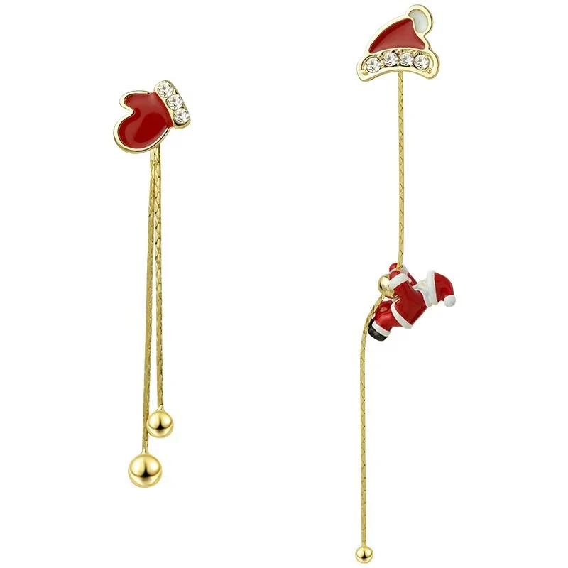 Новый дизайн асимметричные снежинки рождественские ботинки шляпа серьги-капли