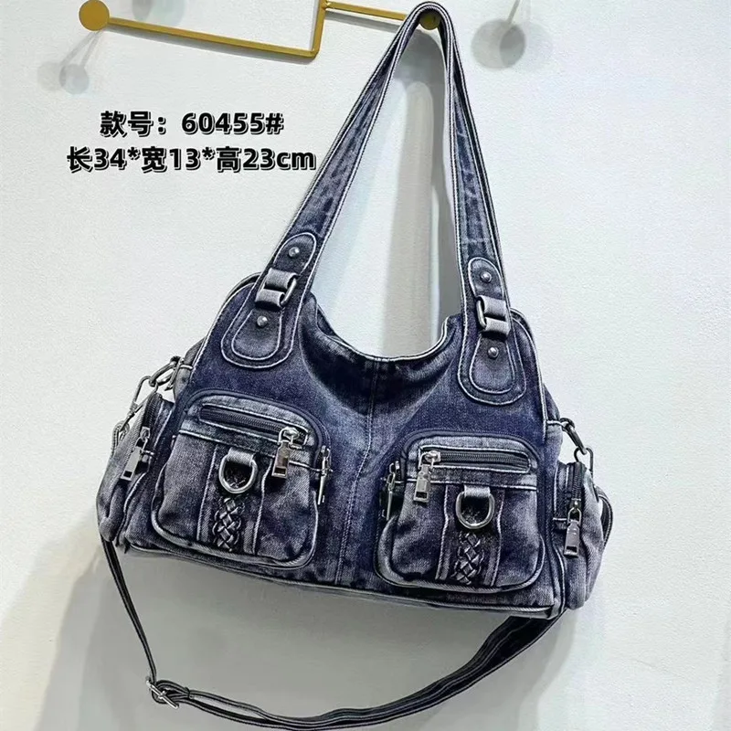 Женская джинсовая сумка в стиле панк голубая плетеная Сумочка через плечо с