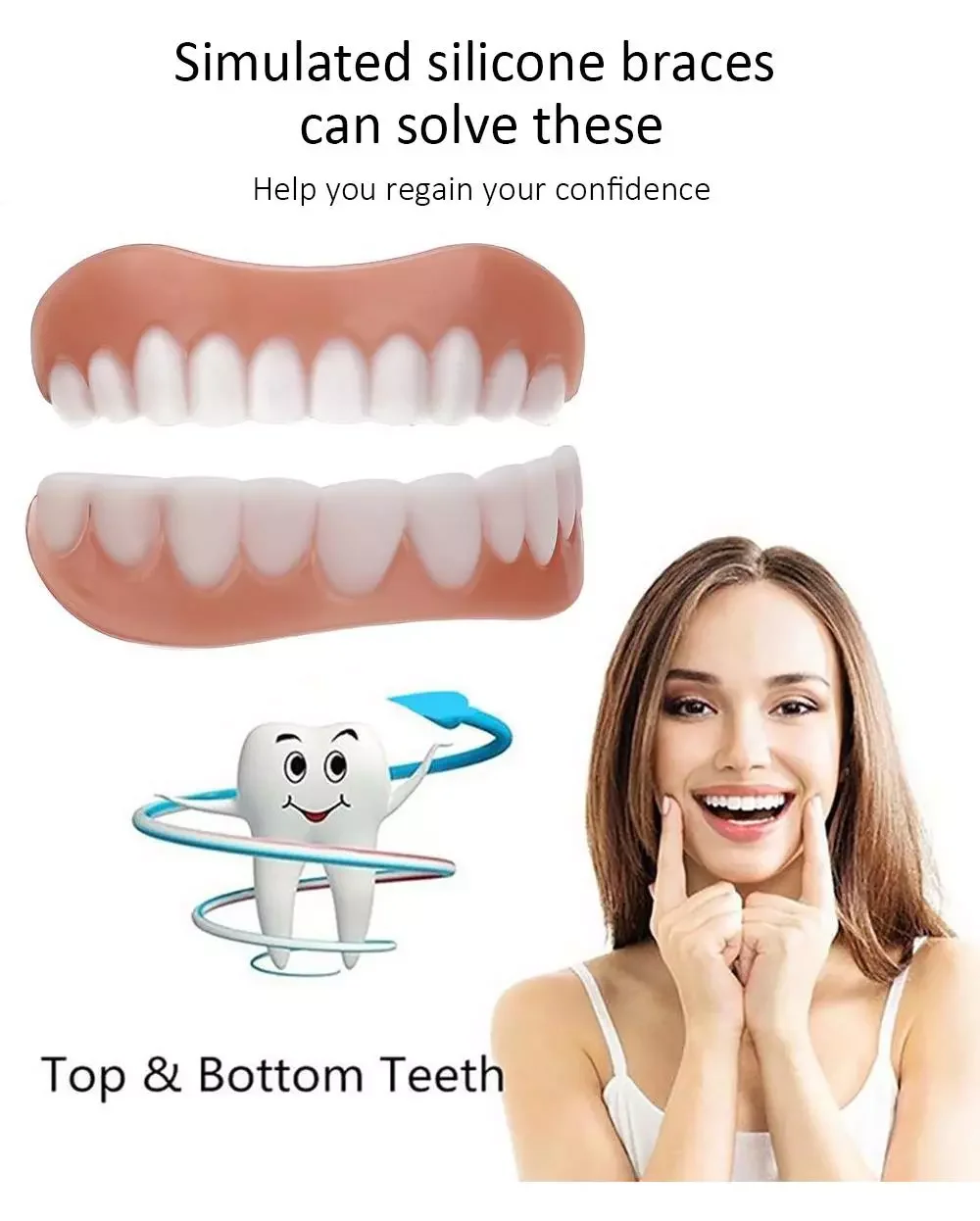 

Силиконовые виниры для идеального смеха верхних/нижних искусственных зубов, зубные протезы, инструменты для гигиены полости рта, имитация ...