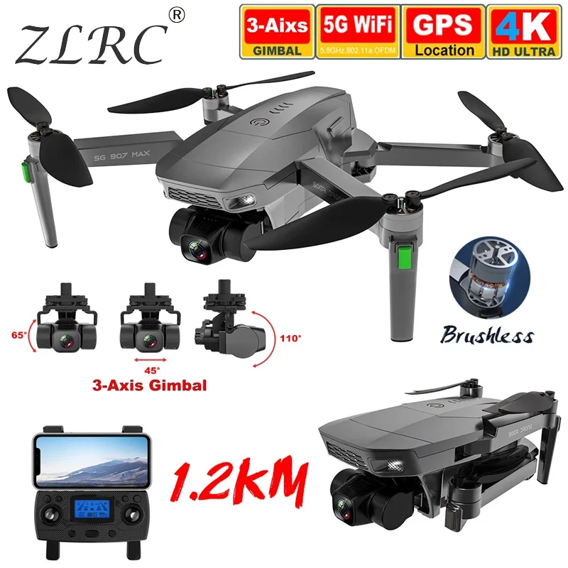 

ZLRC RC Dron SG907MAX Drone 2-Axis Gimbal Camera HD 4K GPS 5G FPV 1.2km Long Distance Brushless Quadcopter Drones Professional