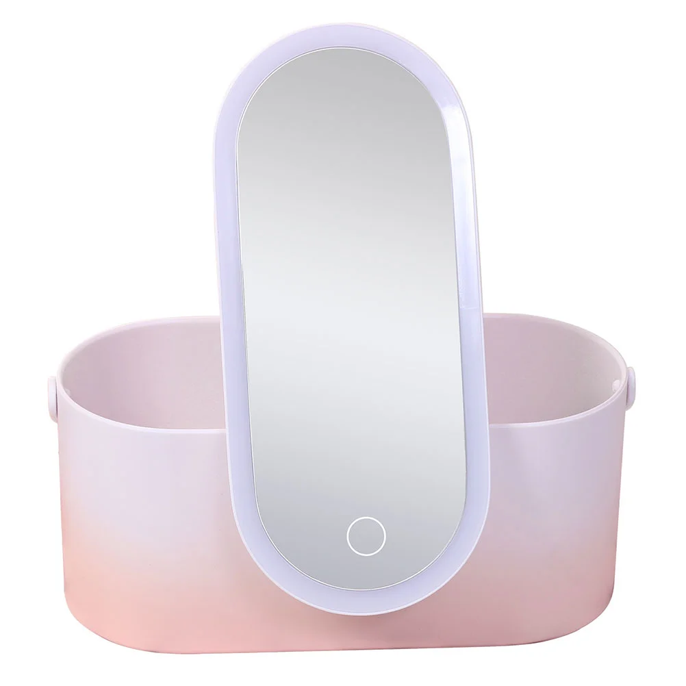 

Mirror Makeup Organizer Box Storage Holder Vanity Lights Jewelry Desktop Dressing Case Led Up Display Container Tabletop Light
