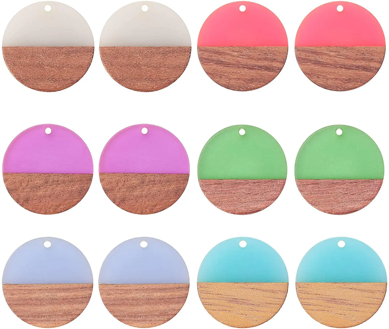 

1 Box 12 PCS 6 Colors Resin Wood Pendant Hole Oval Teardrop Geometric Charms for Dangle Earring Jewellery Making Supplies