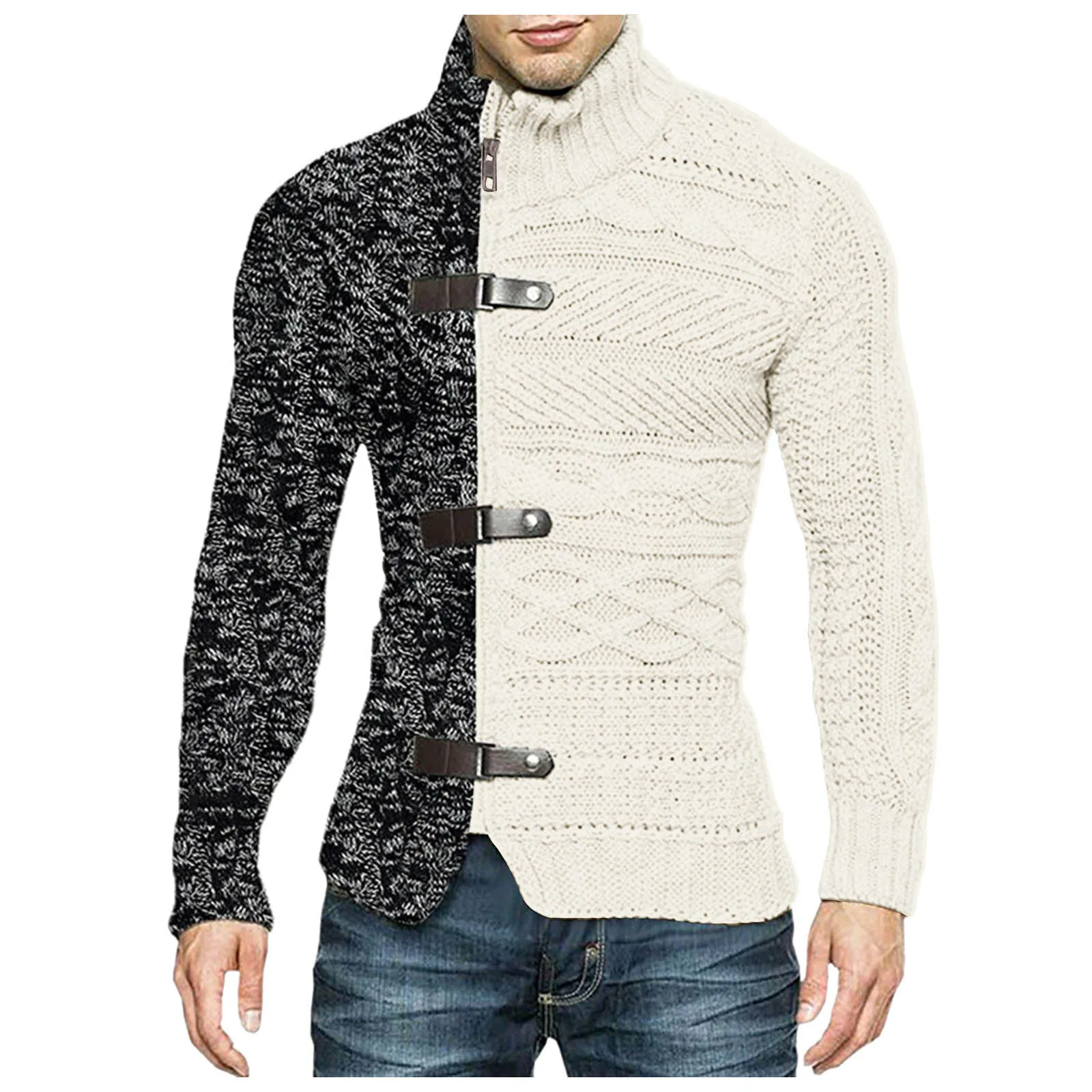 

Lapel Plain Front Wrapped Outerwear Mens Autumn And Winter Solid Zipper Warm Cardigan Knitted Coat Blouse over Door Coat Rack