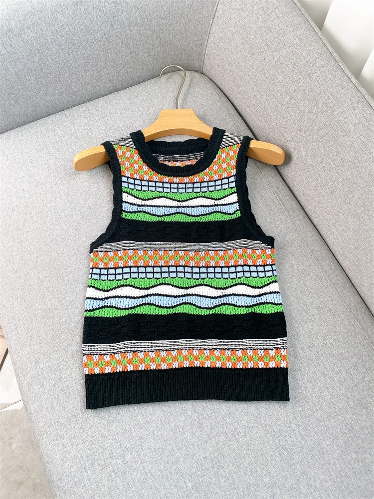 Женский трикотажный жилет без рукавов Приталенный топ с круглым вырезом и