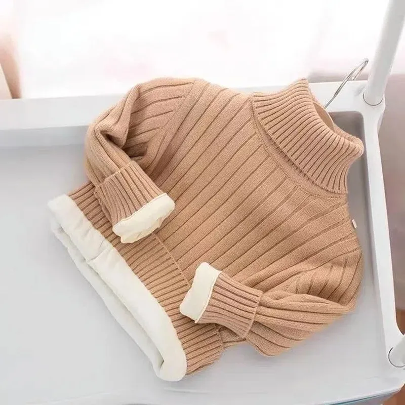 

Children's sweater bottoming shirt 2022 autumn and winter new style plus velvet thick sweater girl baby boy turtleneck sweater