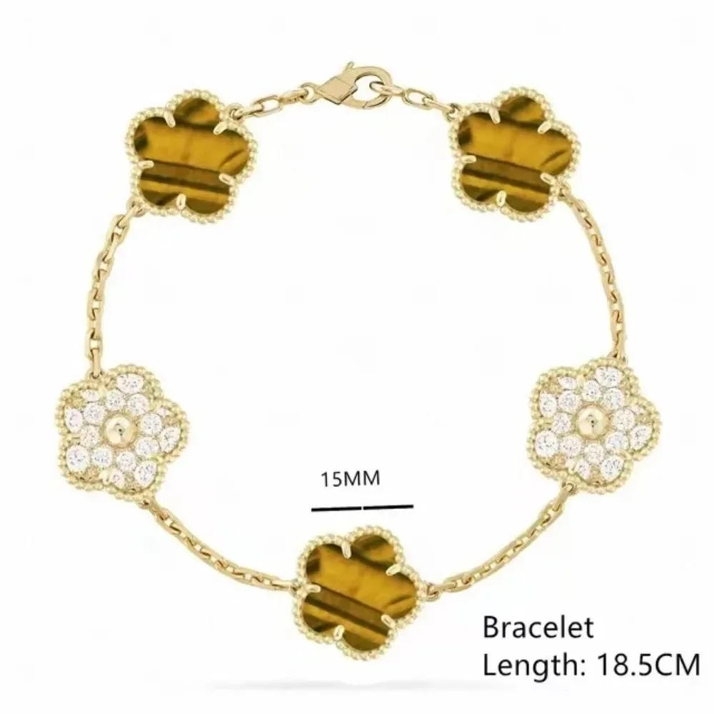 

18k Gold Bracelet Fashion Jewelry Gift 2023 New Luxury Plating 18K Gold Four Leaf Clover Crystals Luxury Brand Crystal Chain