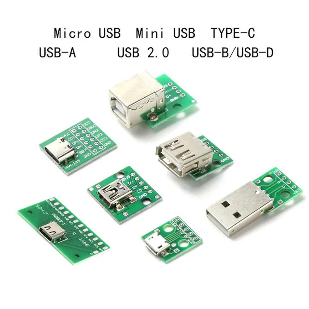 

USB Male Connector / MINI MICRO USB to DIP Adapter female connector 2.54 Connector B Type-C USB2.0 3.0 Female PCB Converter