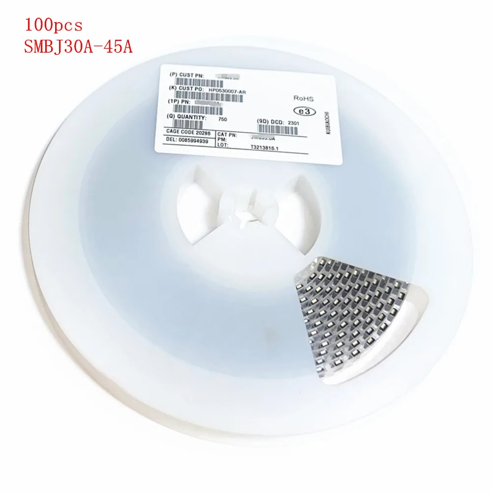 100 шт. 600 Вт SMB_DO-214AA smd Однонаправленный tvs diode SMBJ30A SMBJ33A SMBJ36A SMBJ43A SMBJ45A, поверхностное крепление, переходное напряжение
