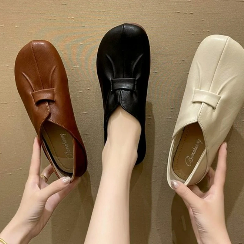 

Square Toe Korean Shoes Casual Female Sneakers Shallow Mouth Women's Moccasins Flats Loafers With Fur British Style Comfort