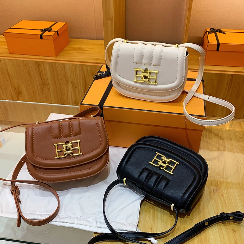 Fashion Semicircle Crossbody Shoulder Bag Women Casual Thick Chain PU Leather Small Totes Handbags Female Saddle Messenger Pouch