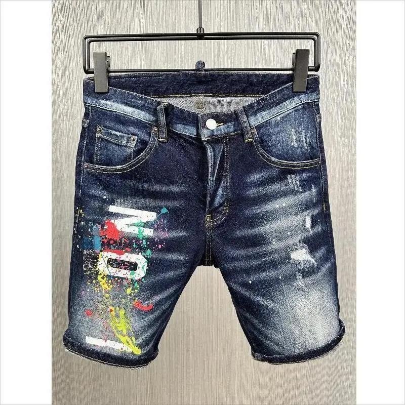 

Men's Summer Style New Popular Slim Short Jeans Fashion Casual Letter Printing Denim Shorts A601-1