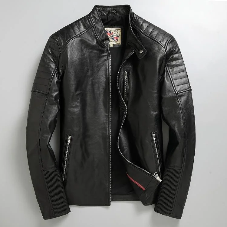

Free shipping.Super sales.Classic casual men sheepskin jacket.black genuine leather coat.rider slim soft leather clothes.