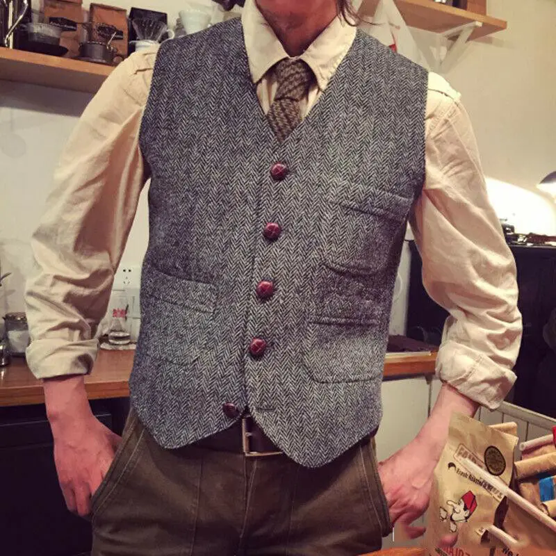 Мужской жилет в елочку повседневный безрукавка стиле стимпанк для мужчин -